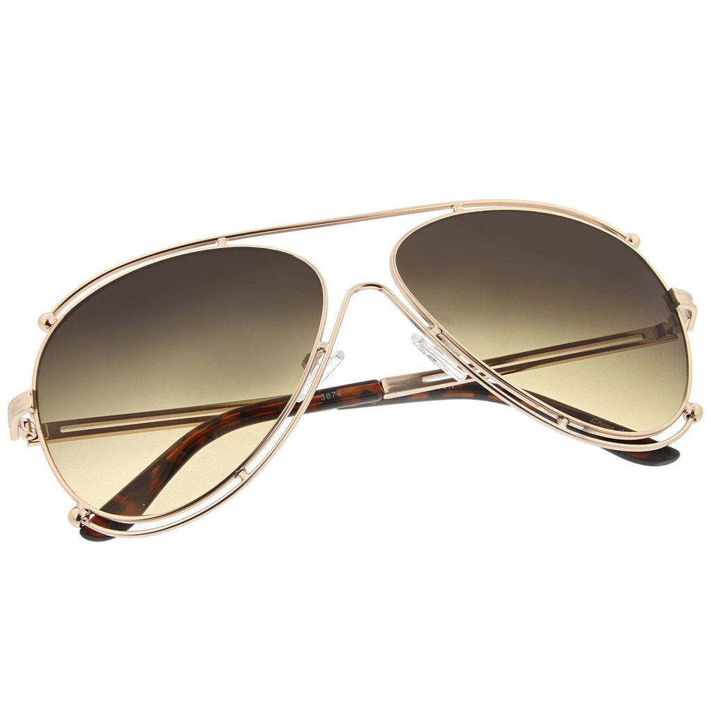 Oversize Modern Dual Wire Frame Aviator Sunglasses A327