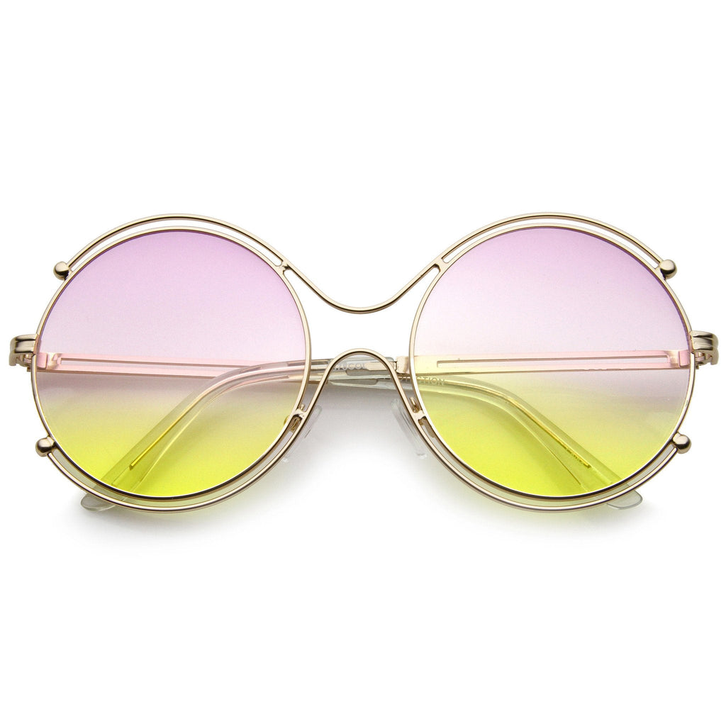 Women's Dual Wire Frame Round Gradient Len Sunglasses A326