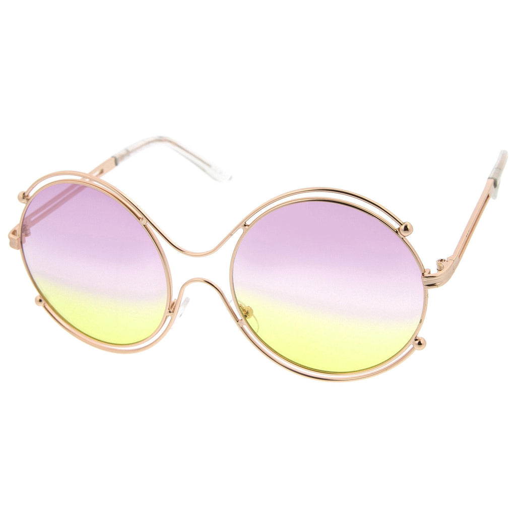 Women's Dual Wire Frame Round Gradient Len Sunglasses A326