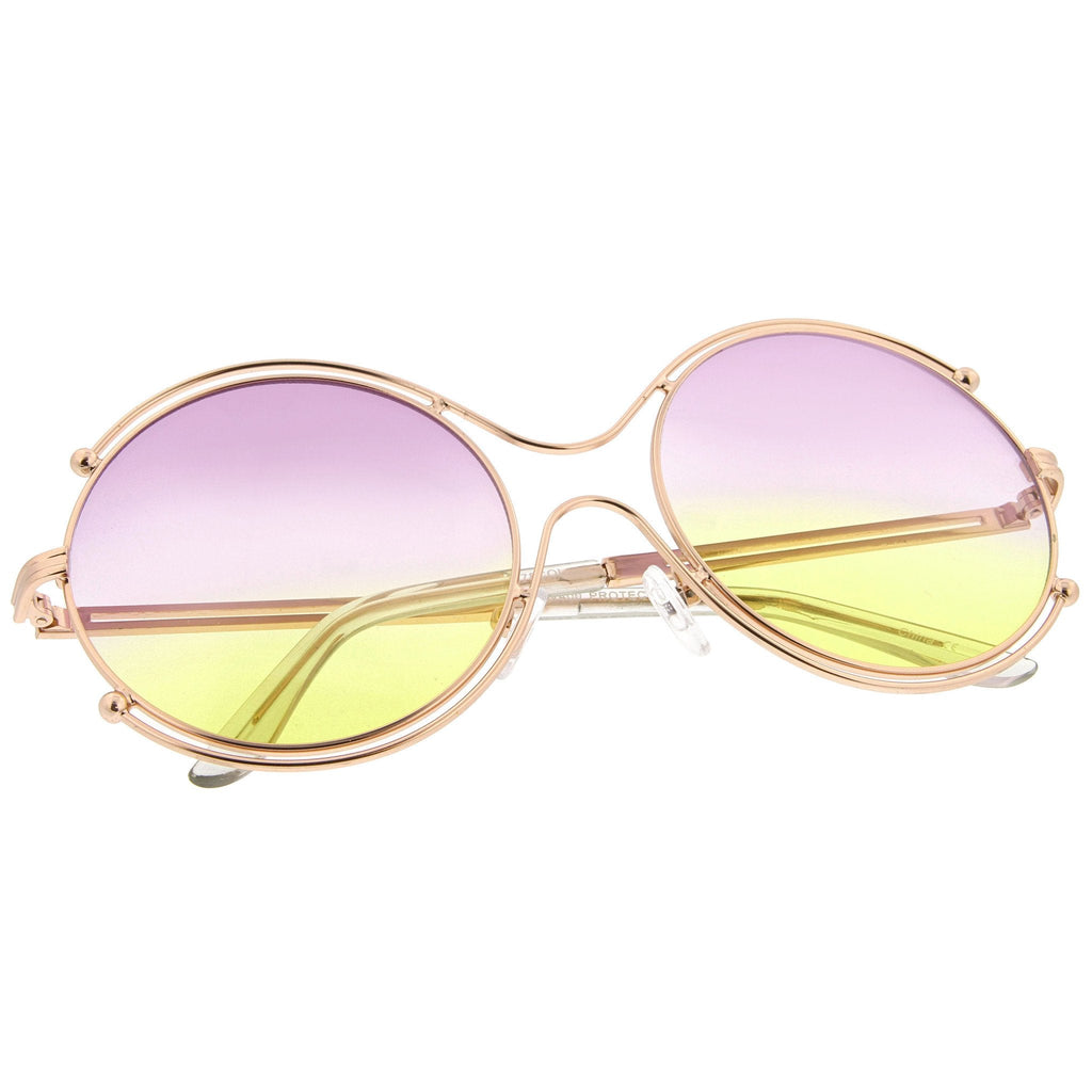 Women's Dual Wire Frame Round Gradient Len Sunglasses A326