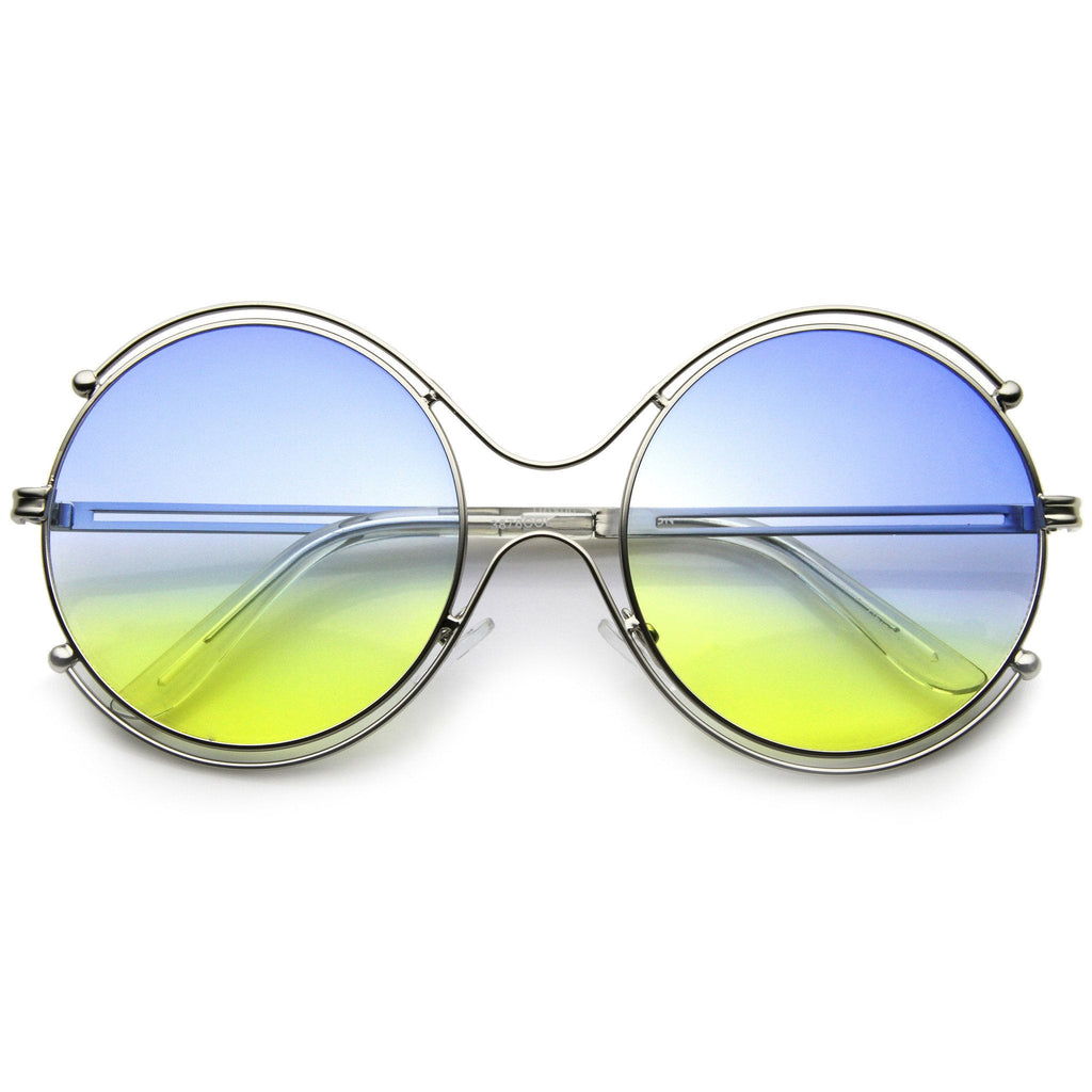 Women's Dual Wire Frame Round Gradient Len Sunglasses A326