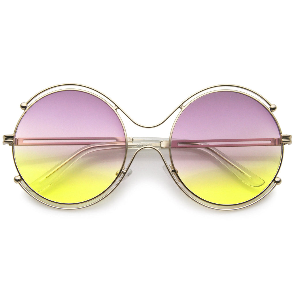 Women's Dual Wire Frame Round Gradient Len Sunglasses A326