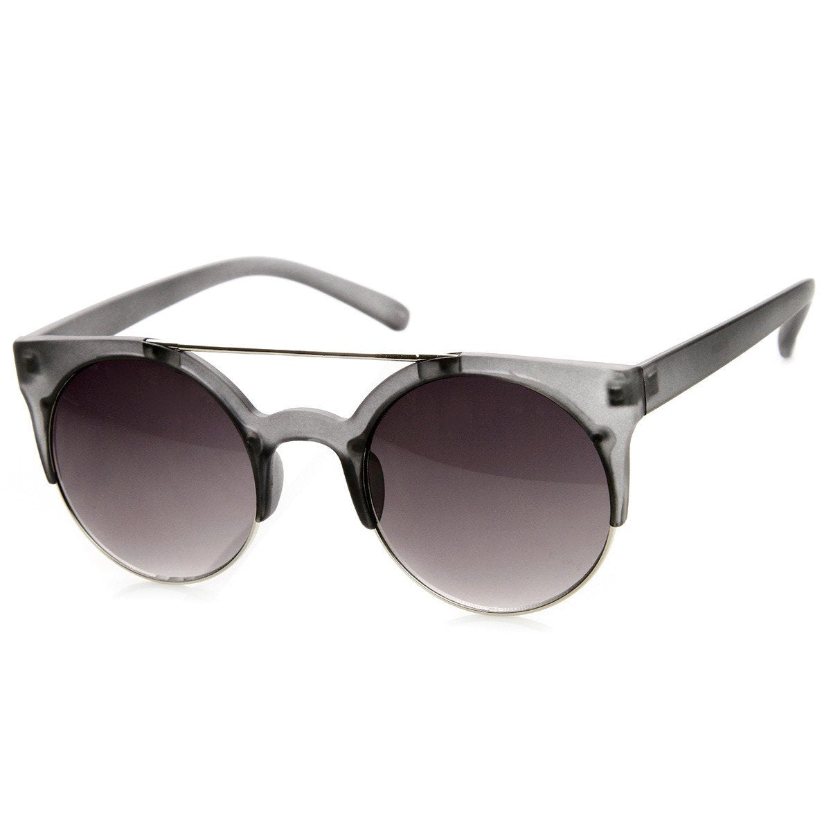 Designer Retro Circle Super Half Frame Flat Bar Sunglasses 8525