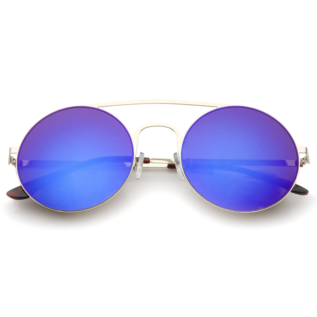 Modern Slim Round Mirrored Flat Lens Sunglasses A505