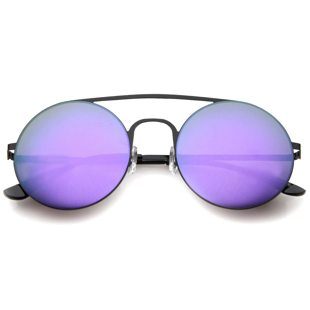 Modern Slim Round Mirrored Flat Lens Sunglasses A505