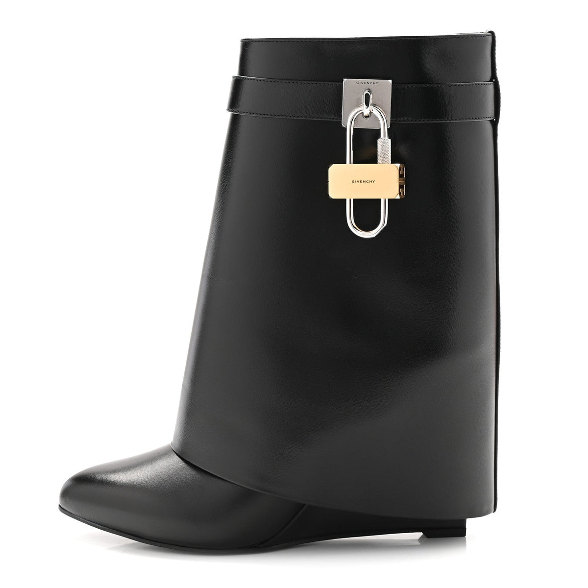 Calfskin Shark Lock Ankle Boots 40 Black