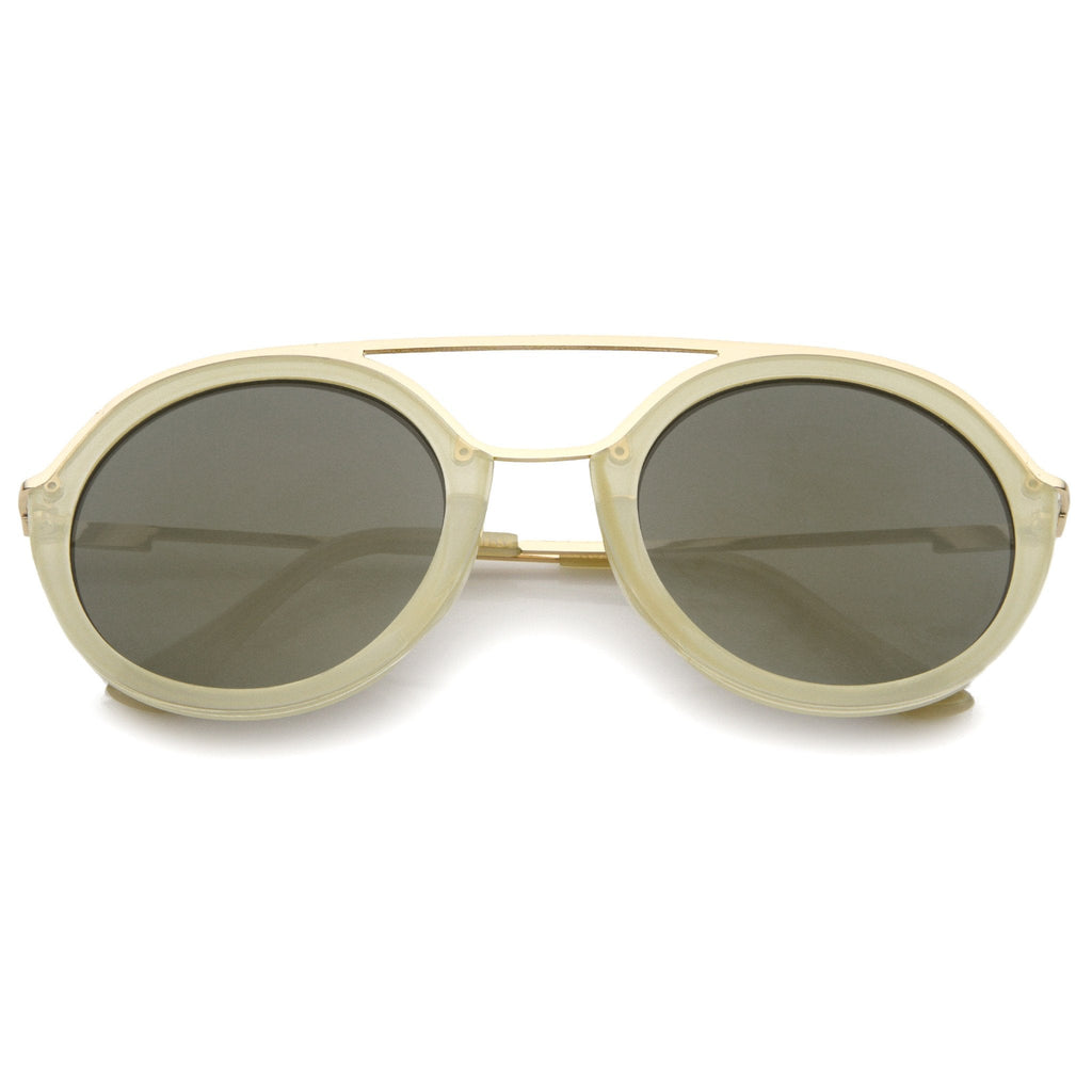 Dapper Round Double Frame Mirrored Lens Sunglasses A509