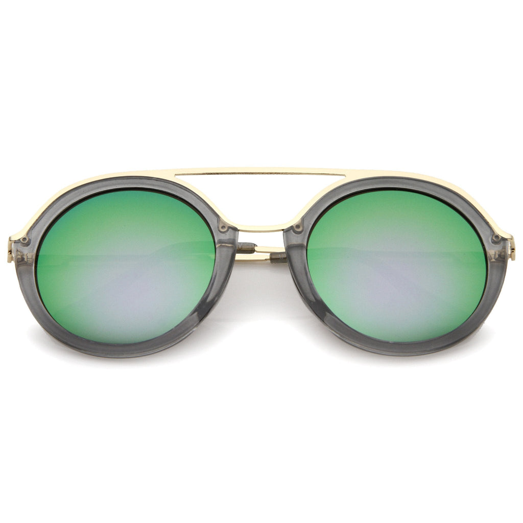 Dapper Round Double Frame Mirrored Lens Sunglasses A509