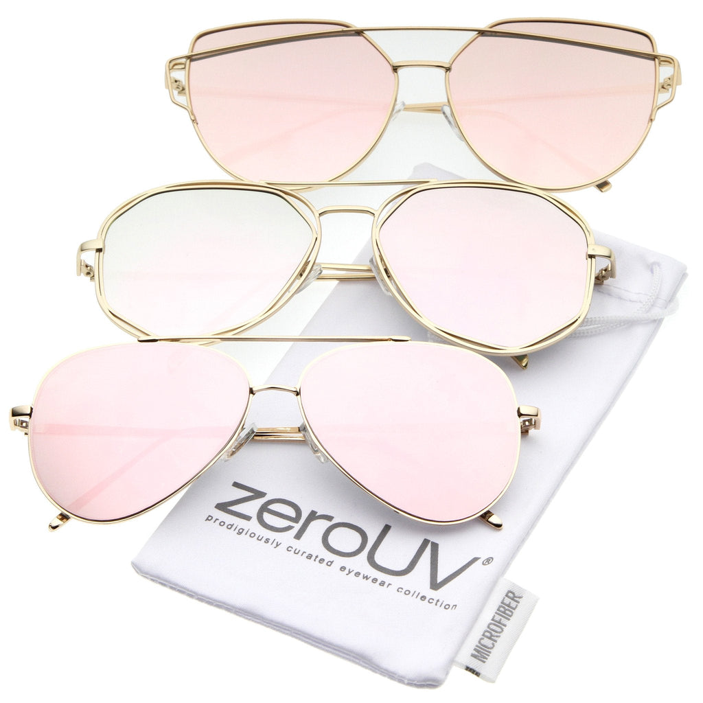 Women's Retro Modern Pink Color Tone Sunglasses - 3 Pack