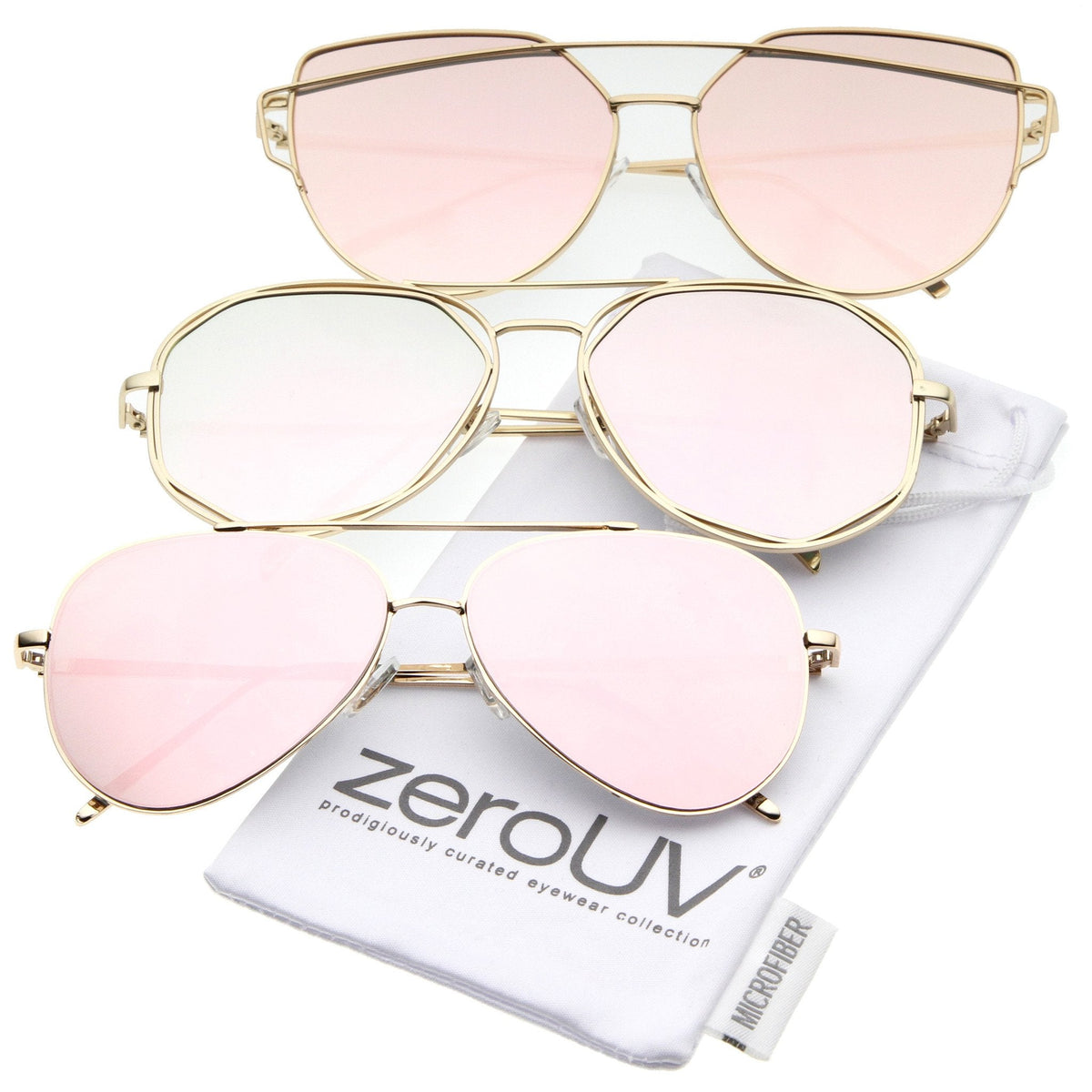 Women's Retro Modern Pink Color Tone Sunglasses - 3 Pack