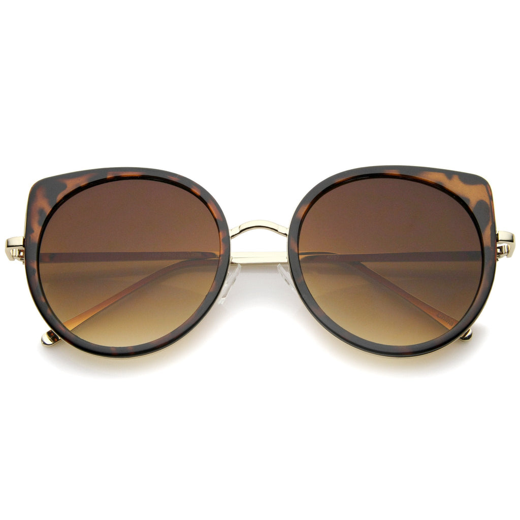 Women's Slim Round Cat Eye Flat Lens Sunglasses A814