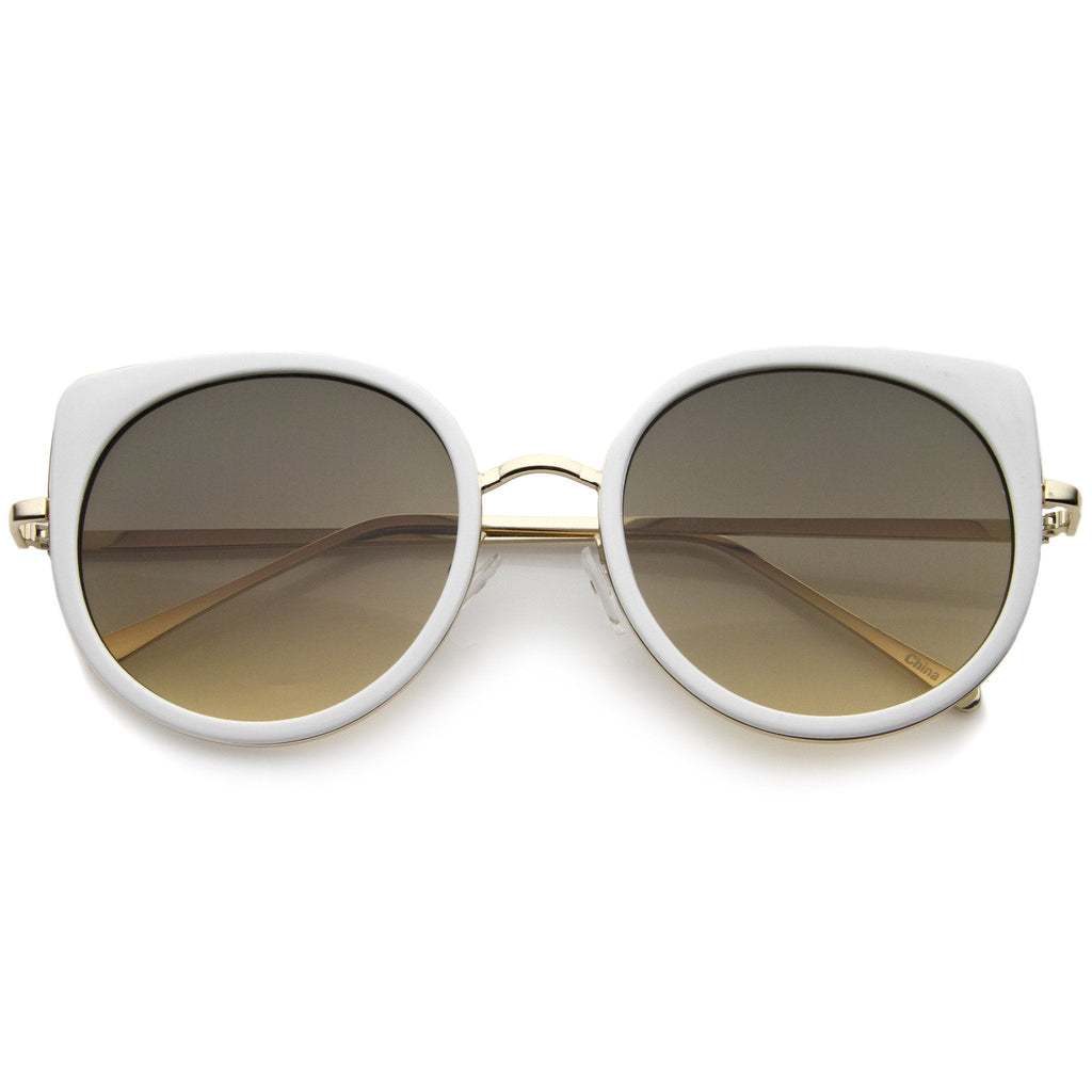 Women's Slim Round Cat Eye Flat Lens Sunglasses A814