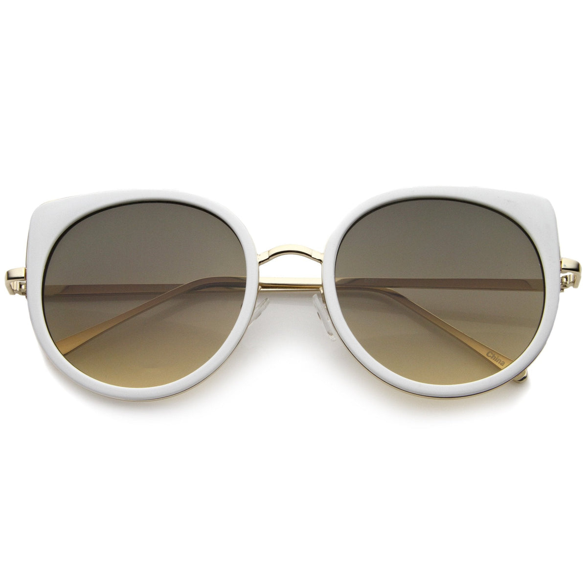 Women's Slim Round Cat Eye Flat Lens Sunglasses A814