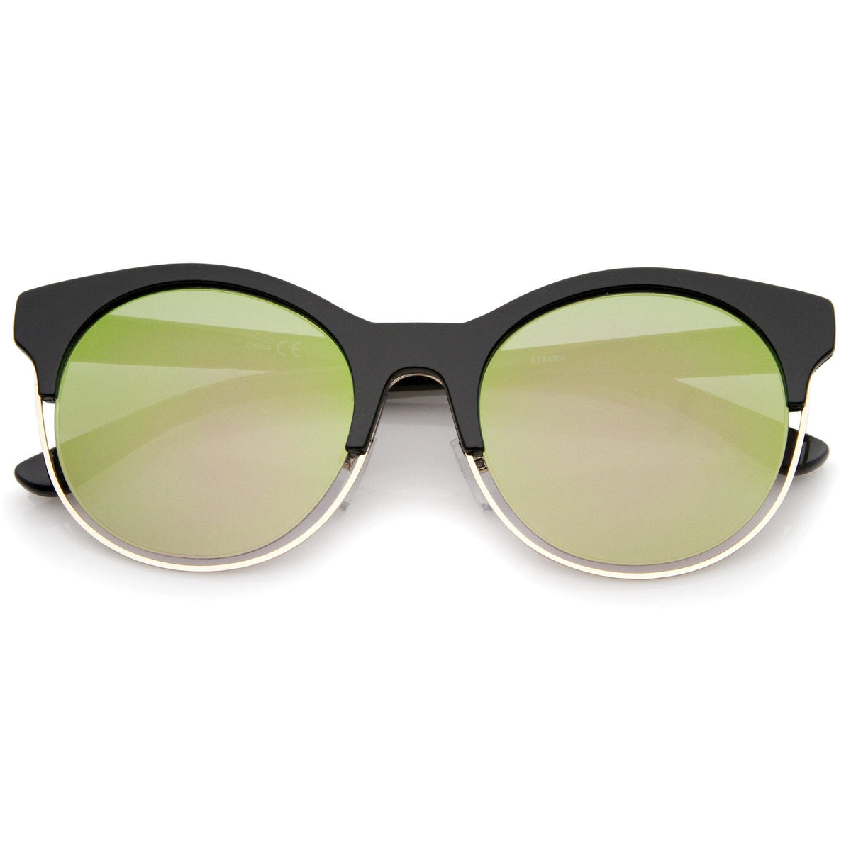 Round Mirrored Flat Lens Half Frame Sunglasses A457