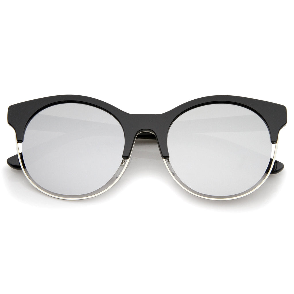 Round Mirrored Flat Lens Half Frame Sunglasses A457