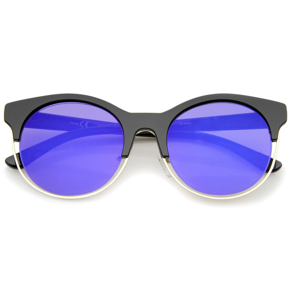 Round Mirrored Flat Lens Half Frame Sunglasses A457