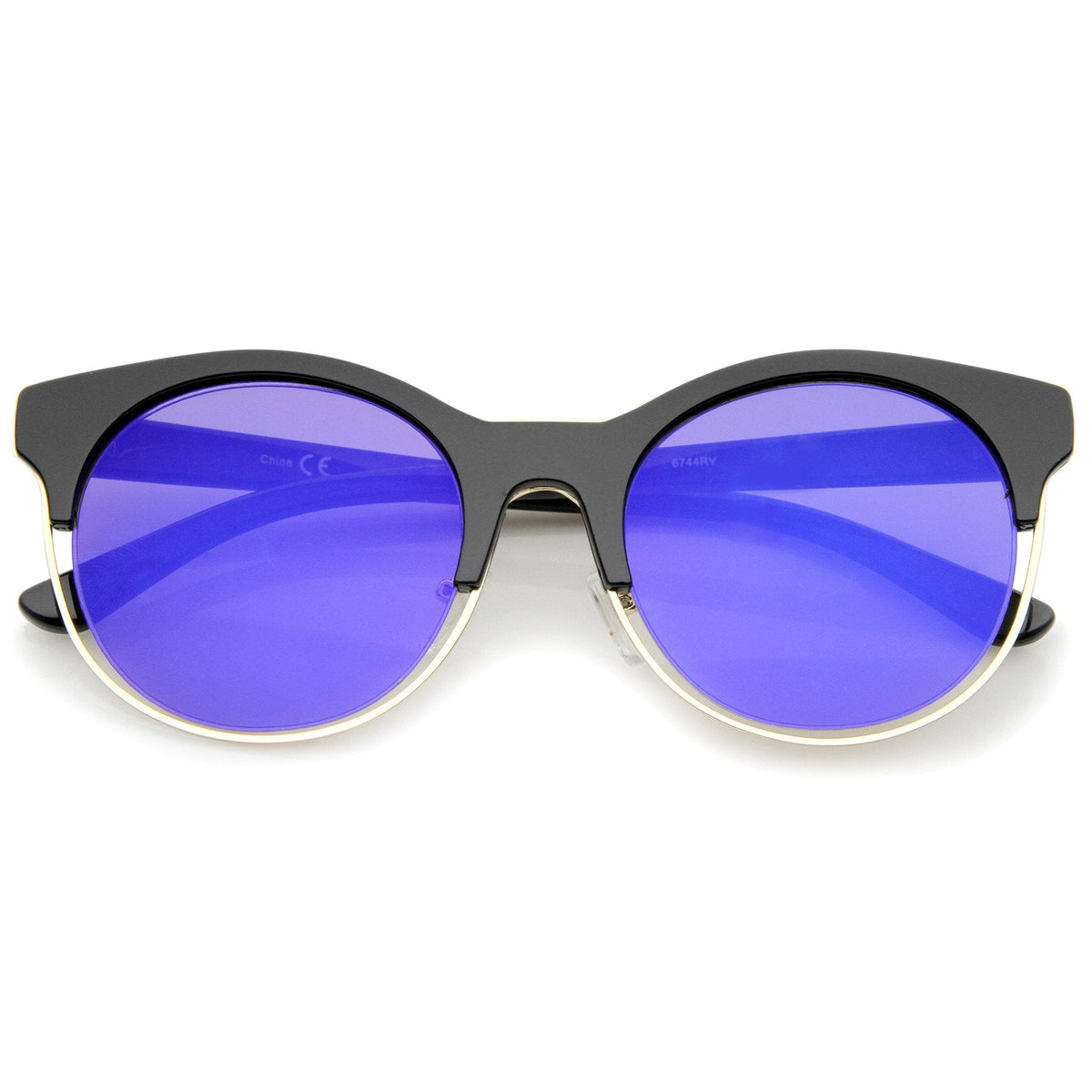 Round Mirrored Flat Lens Half Frame Sunglasses A457