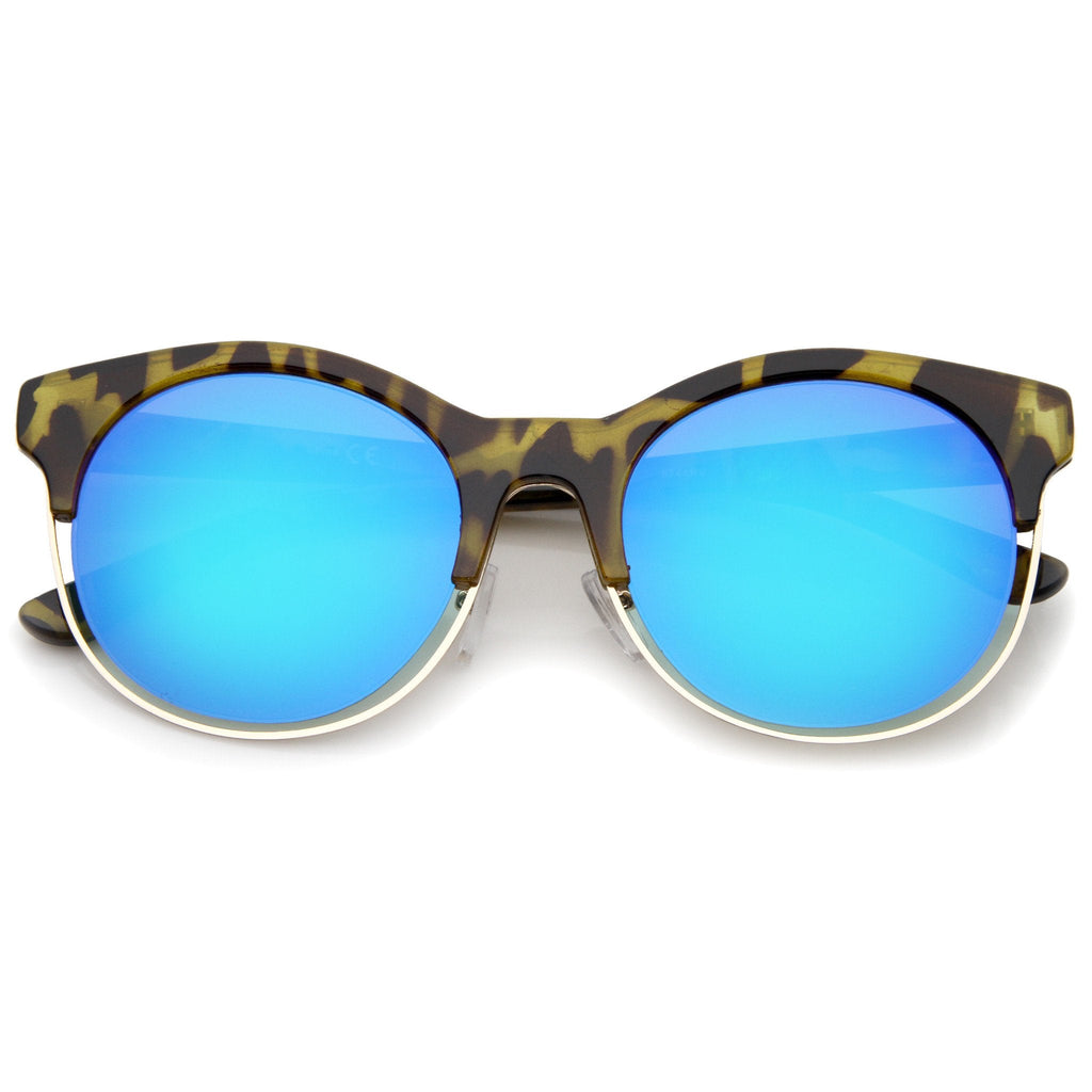 Round Mirrored Flat Lens Half Frame Sunglasses A457