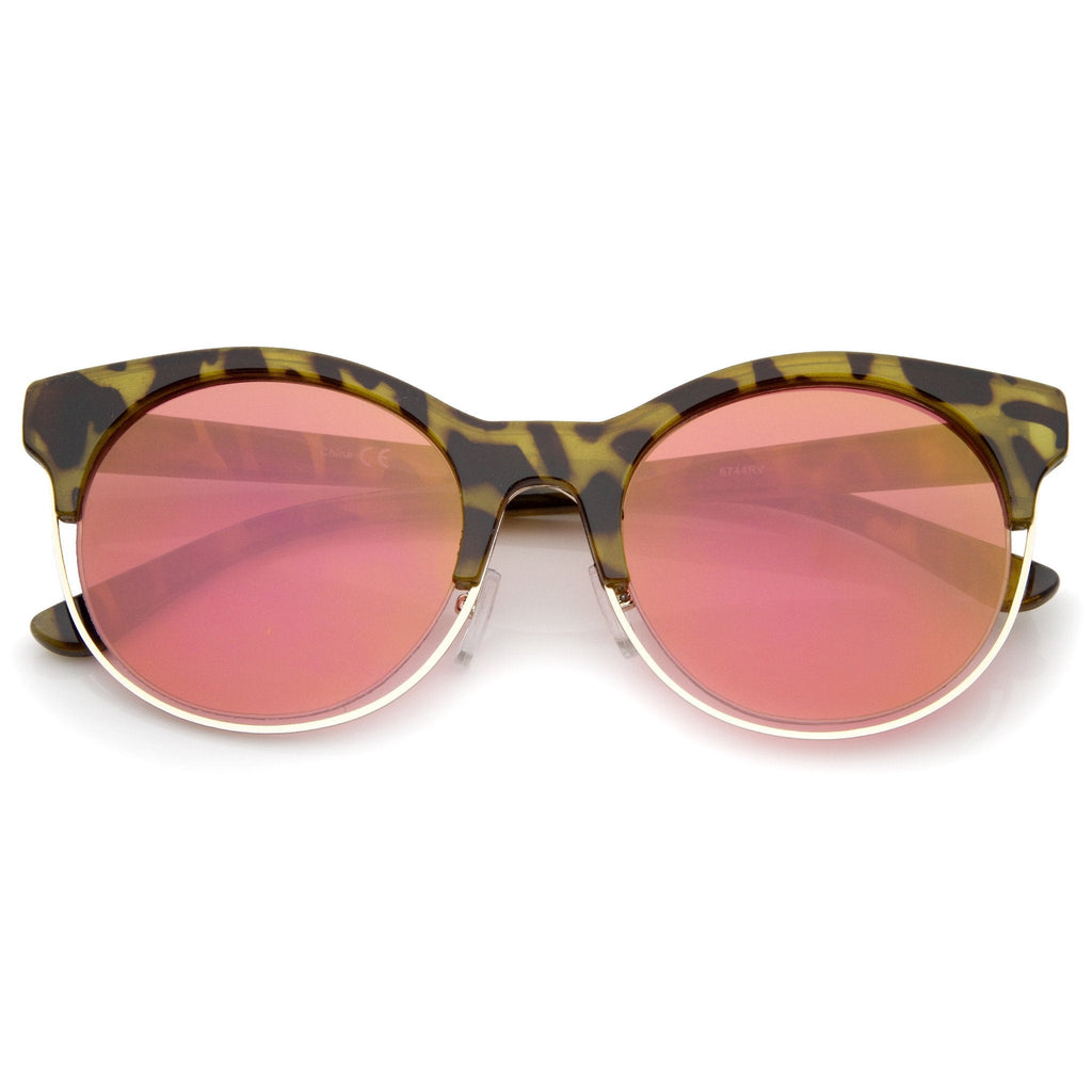 Round Mirrored Flat Lens Half Frame Sunglasses A457
