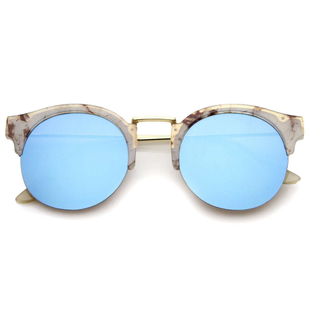 Women's Marble Half Frame Round Mirrored Lens Sunglasses A292