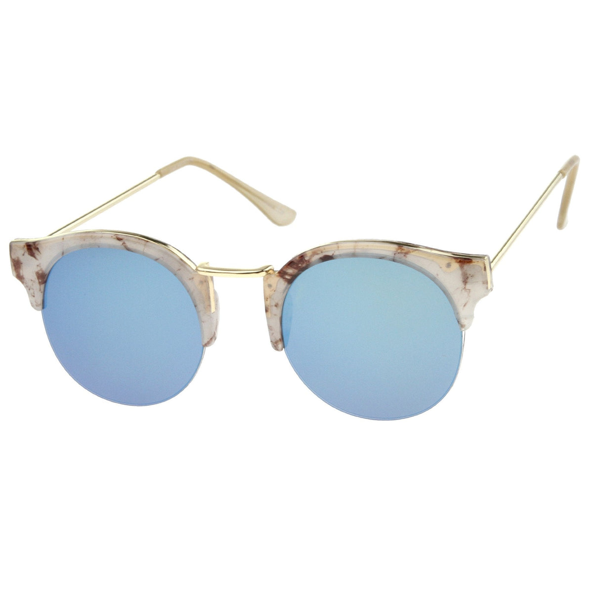 Women's Marble Half Frame Round Mirrored Lens Sunglasses A292