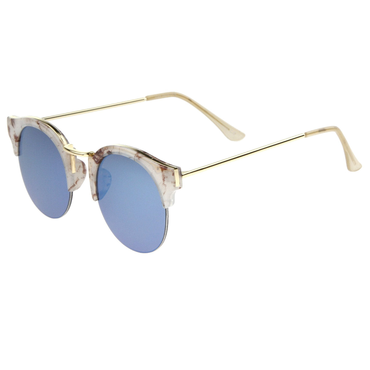 Women's Marble Half Frame Round Mirrored Lens Sunglasses A292