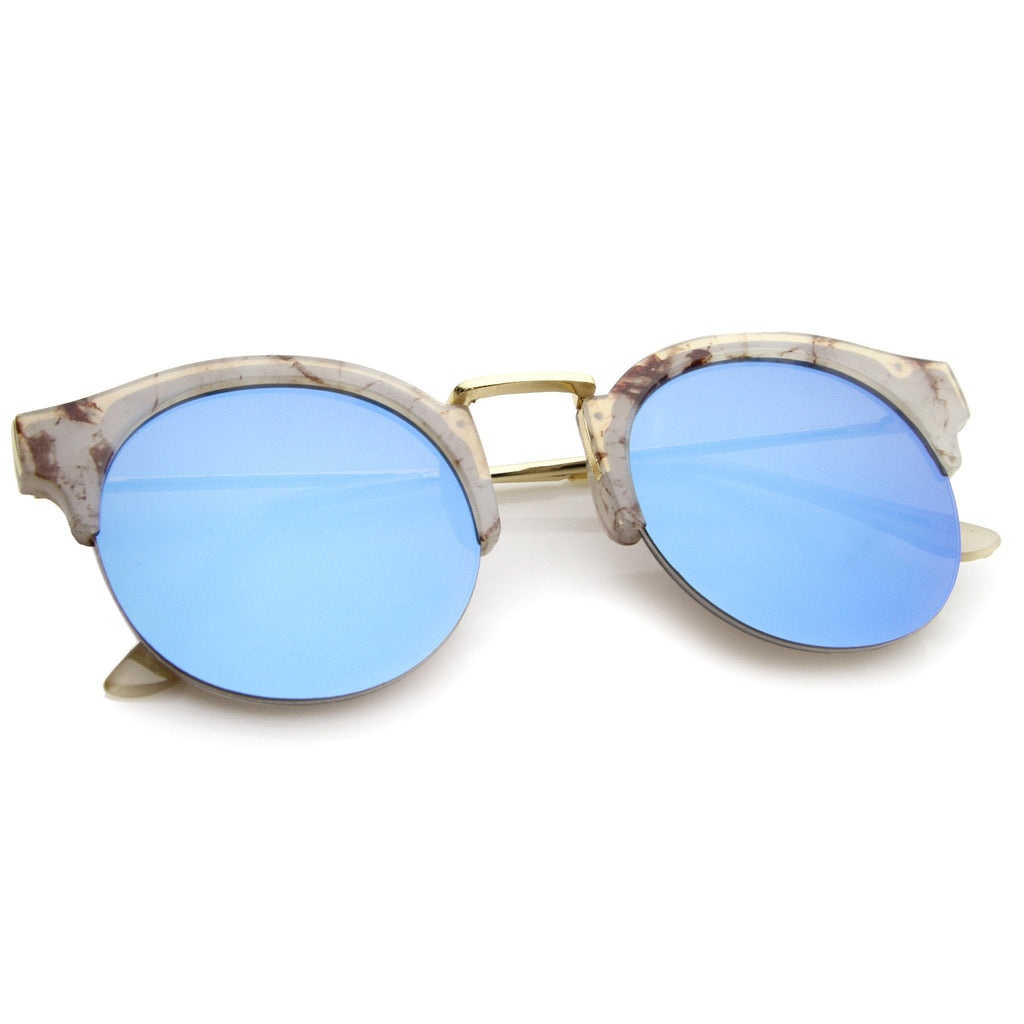 Women's Marble Half Frame Round Mirrored Lens Sunglasses A292