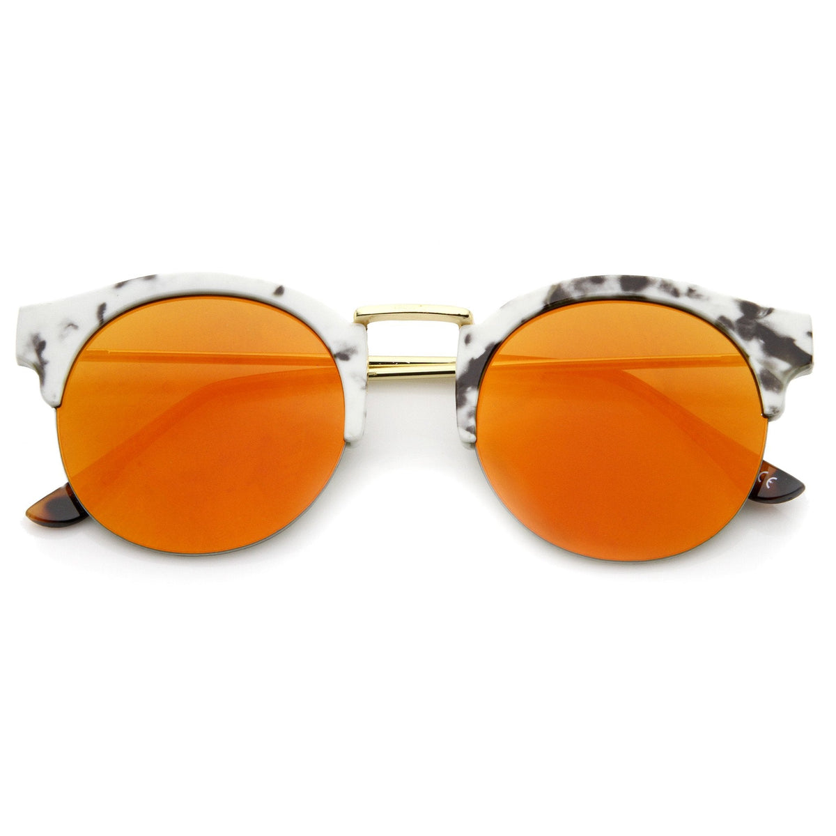 Women's Marble Half Frame Round Mirrored Lens Sunglasses A292