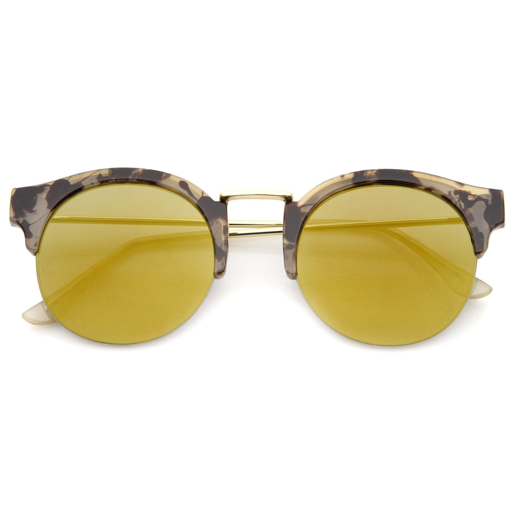 Women's Marble Half Frame Round Mirrored Lens Sunglasses A292