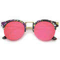Women's Marble Half Frame Round Mirrored Lens Sunglasses A292