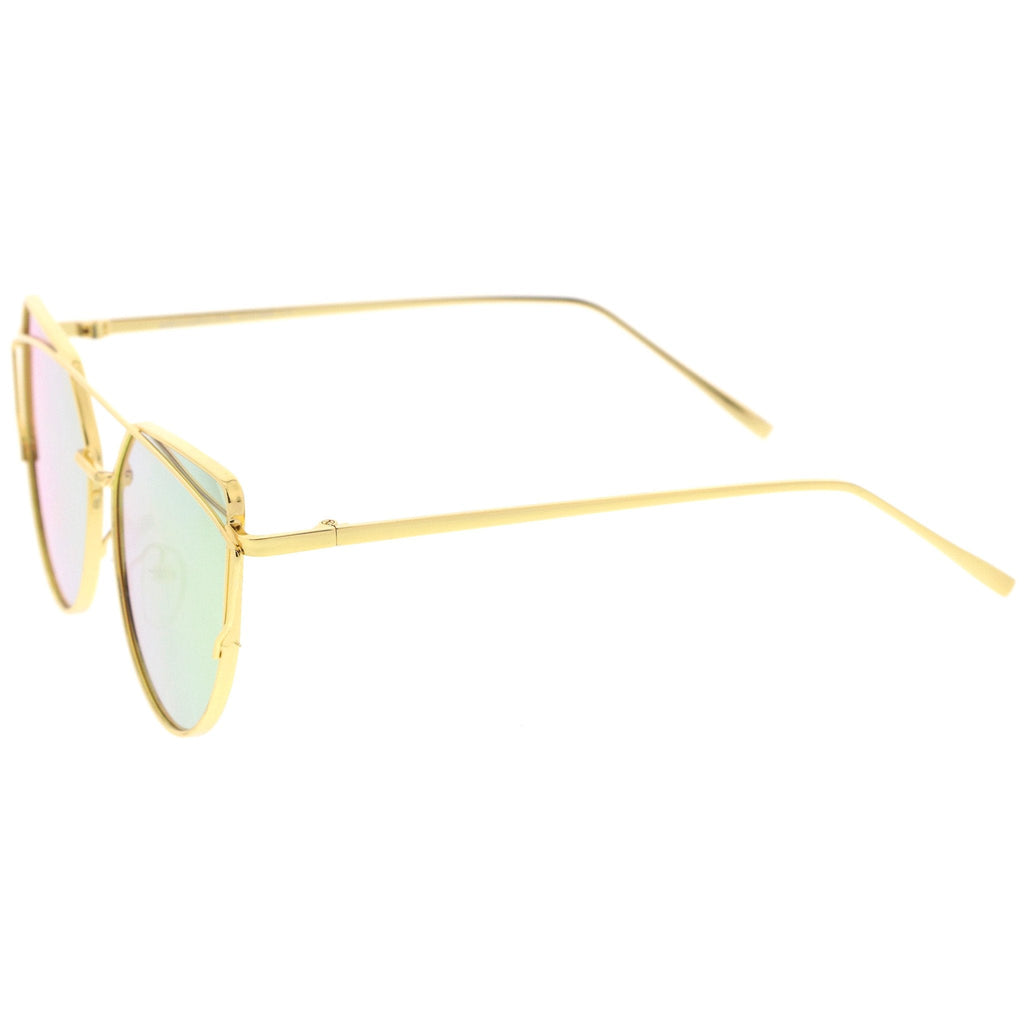 Women's Mid Size Metal Flat Lens Cat Eye Sunglasses C051