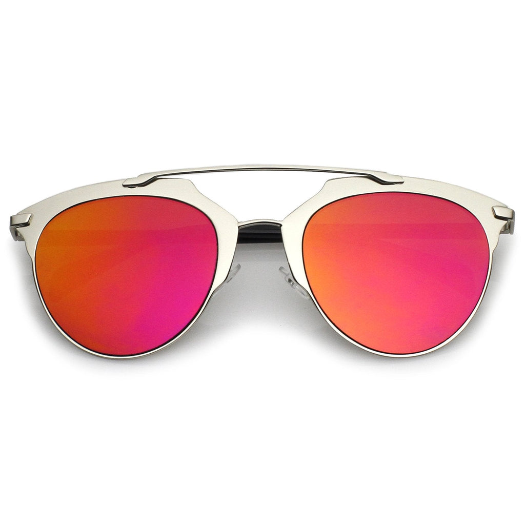 Modern Metallic Frame Mirrored Lens Pantos Aviator Sunglasses A317