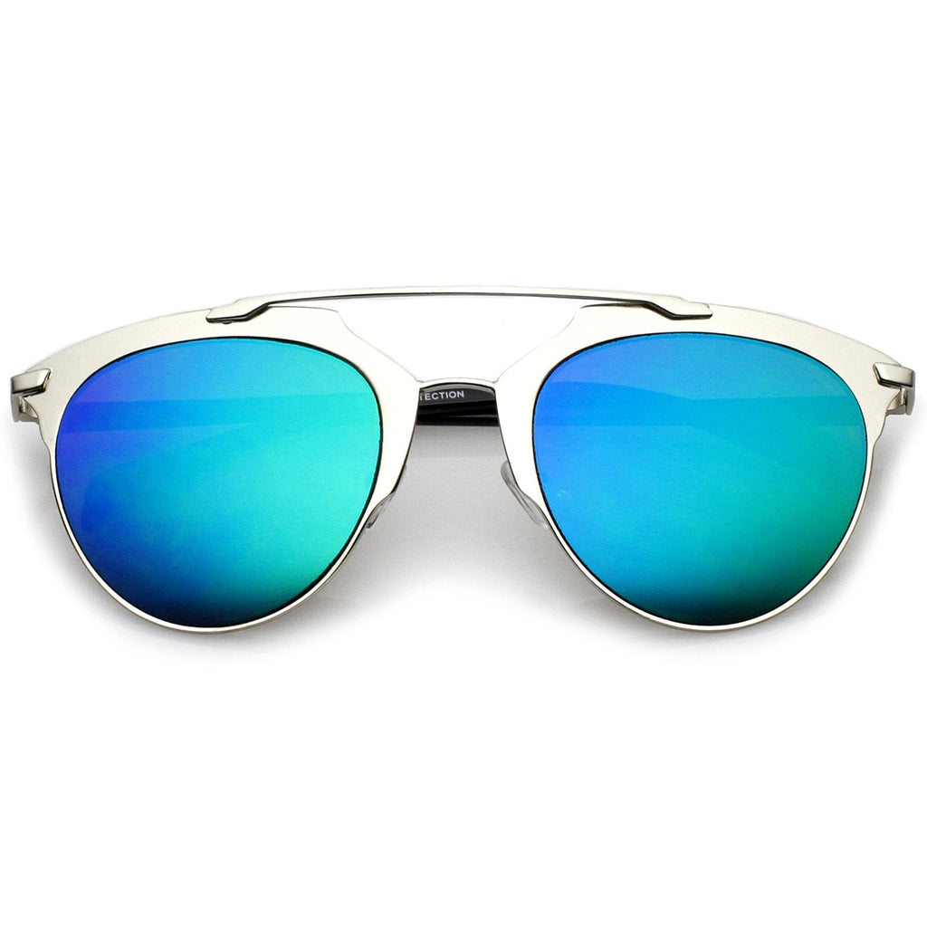 Modern Metallic Frame Mirrored Lens Pantos Aviator Sunglasses A317