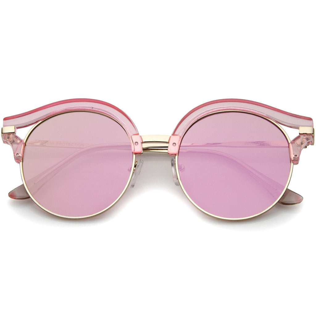Women's Round Transparent Horned Rim Flat Lens Sunglasses A791