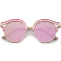 Women's Round Transparent Horned Rim Flat Lens Sunglasses A791