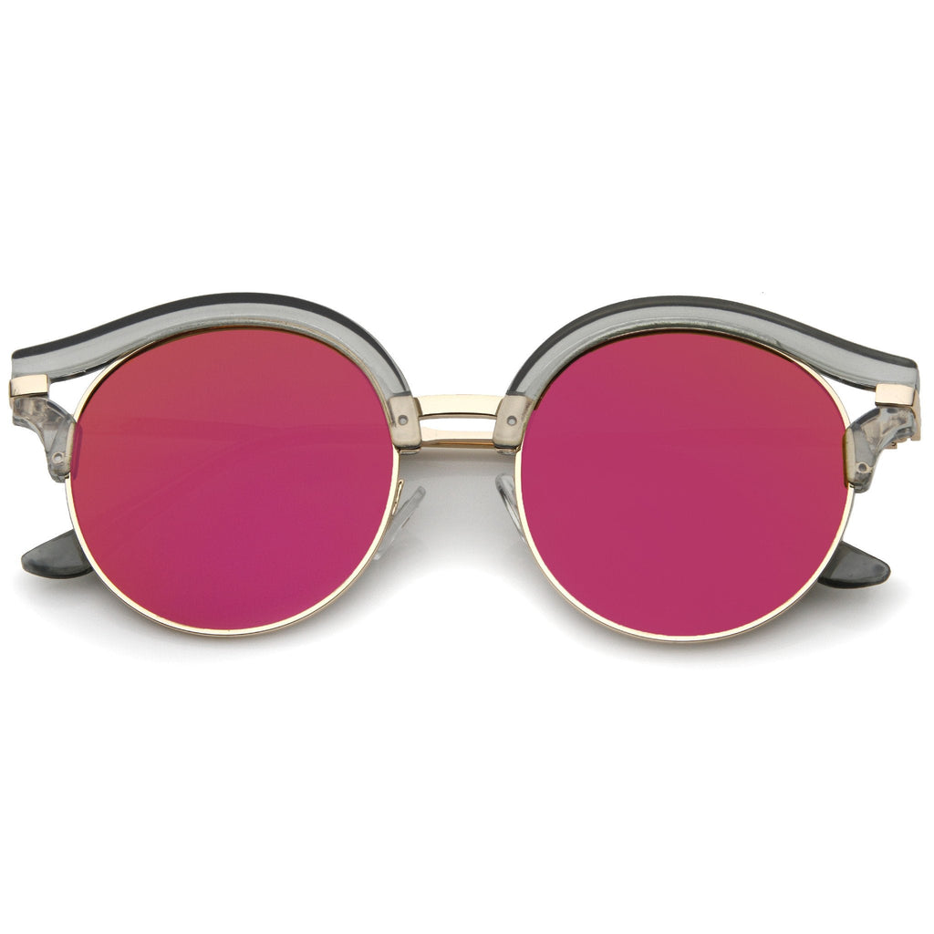 Women's Round Transparent Horned Rim Flat Lens Sunglasses A791