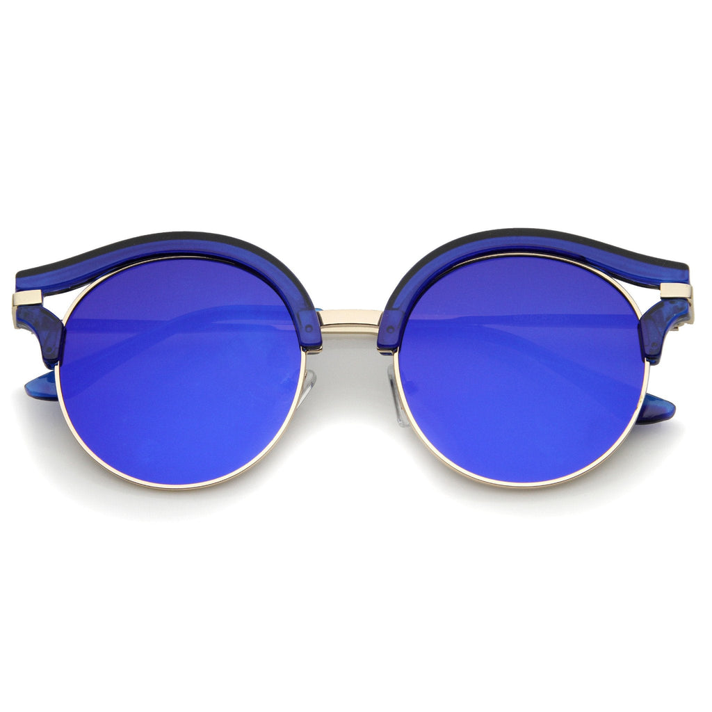 Women's Round Transparent Horned Rim Flat Lens Sunglasses A791
