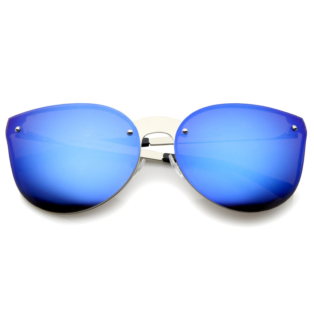 Oversize Rimless Cat Eye Shield Mirror Lens Sunglasses A442