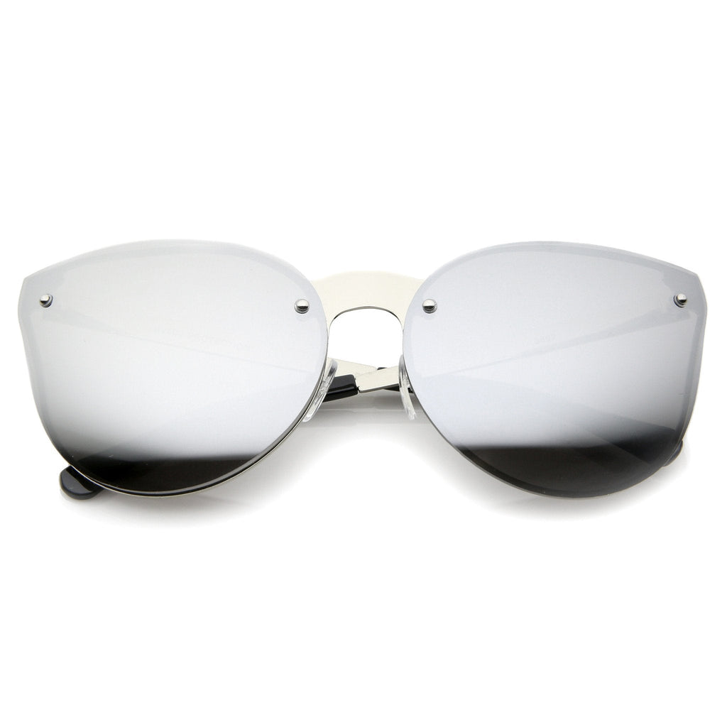 Oversize Rimless Cat Eye Shield Mirror Lens Sunglasses A442