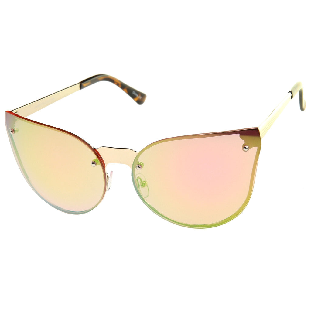 Oversize Rimless Cat Eye Shield Mirror Lens Sunglasses A442