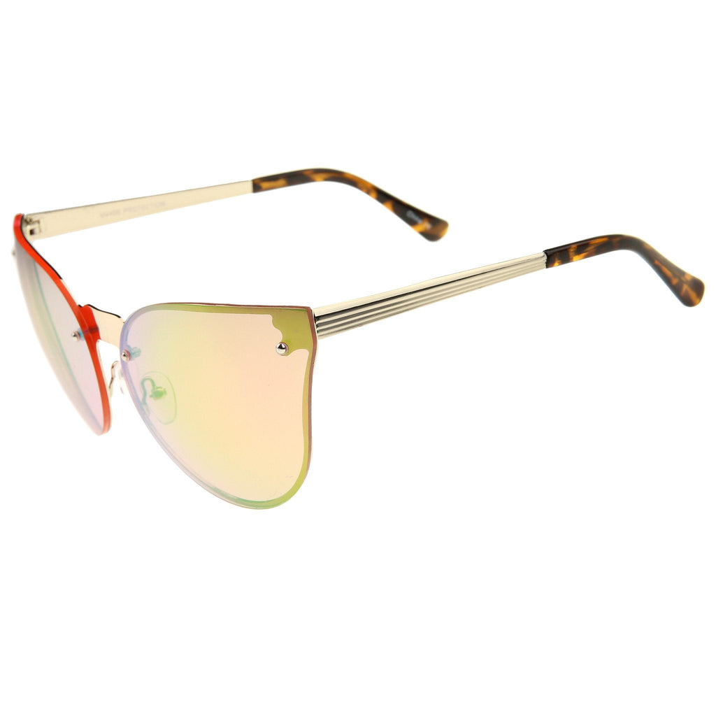Oversize Rimless Cat Eye Shield Mirror Lens Sunglasses A442