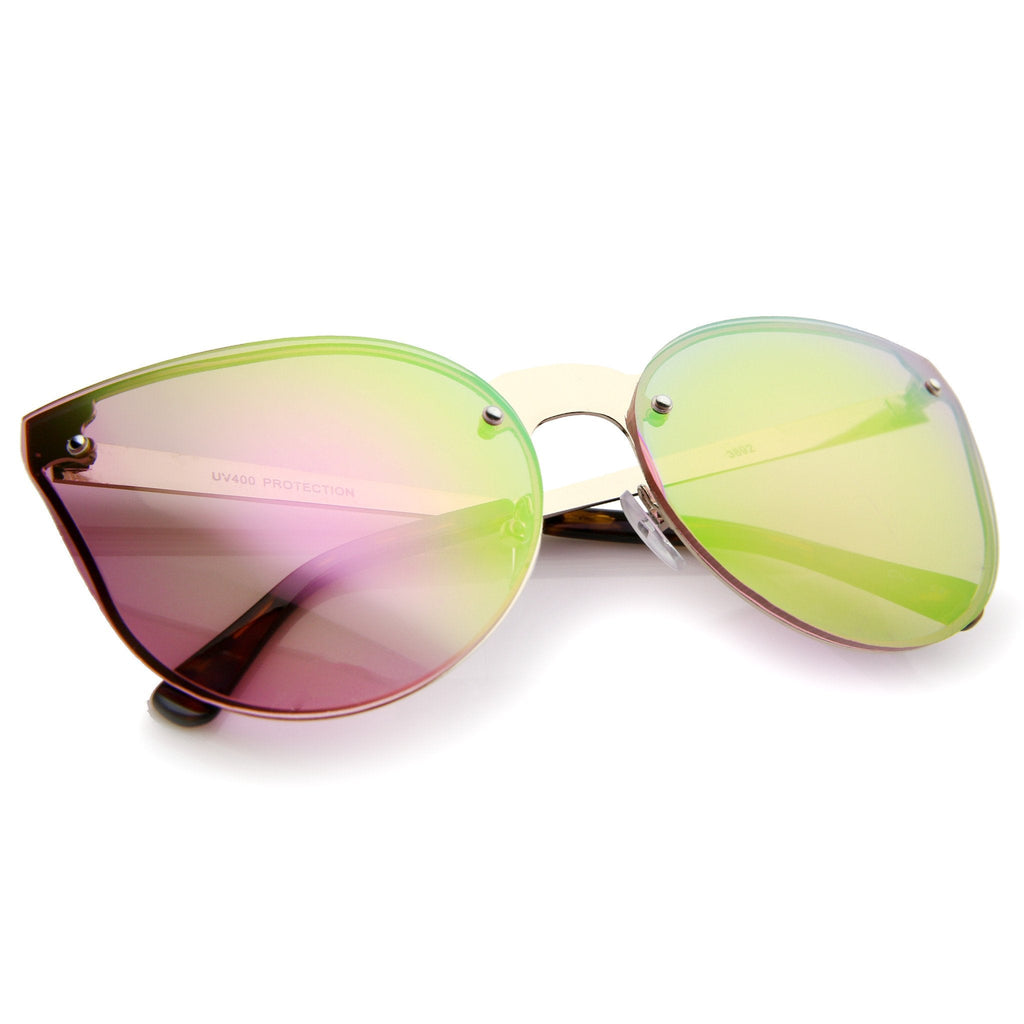 Oversize Rimless Cat Eye Shield Mirror Lens Sunglasses A442