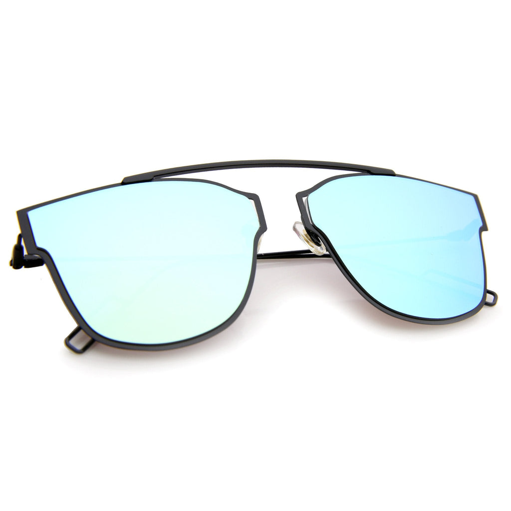 Modern Thin Flat Mirrored Lens Horned Rim Sunglasses A340