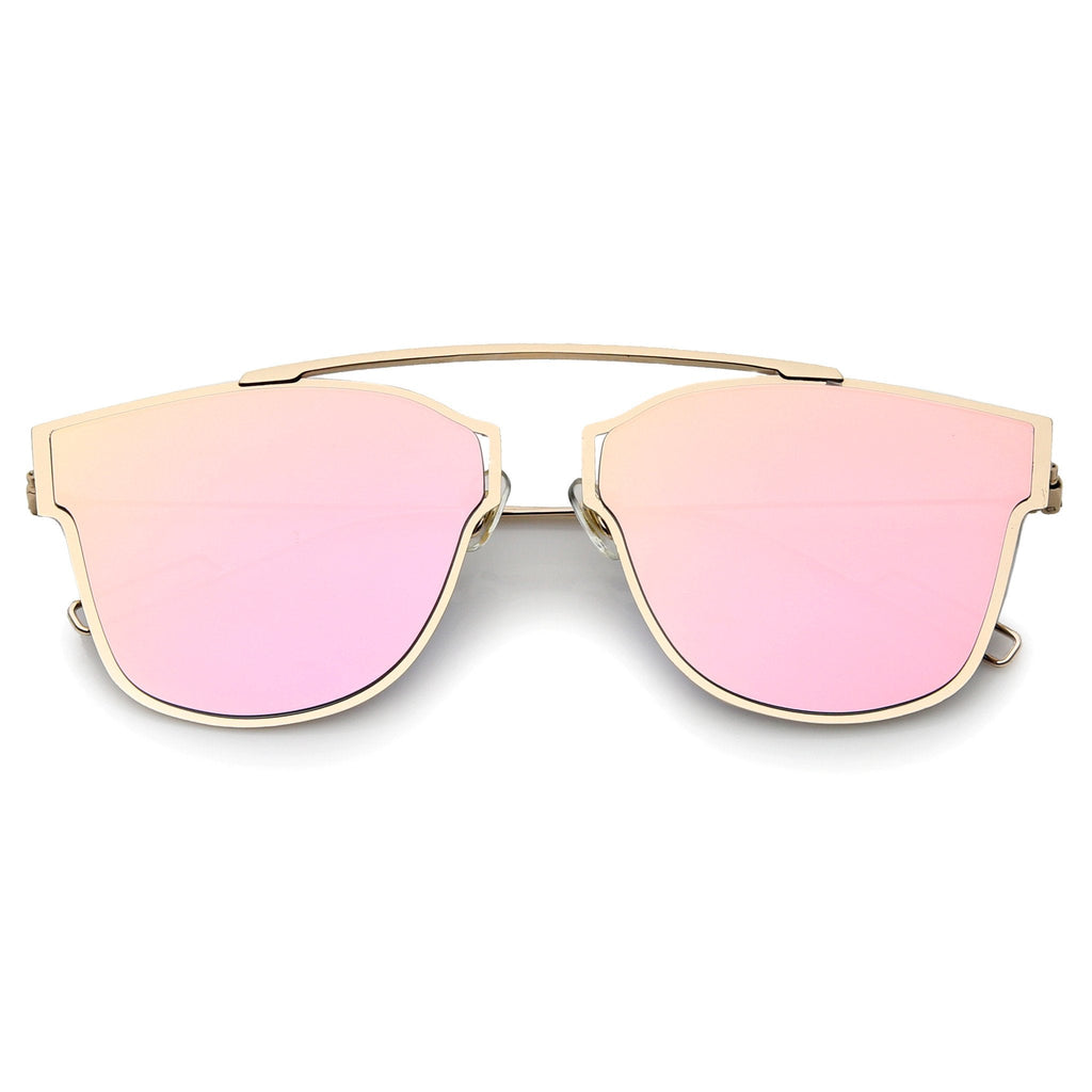 Modern Thin Flat Mirrored Lens Horned Rim Sunglasses A340