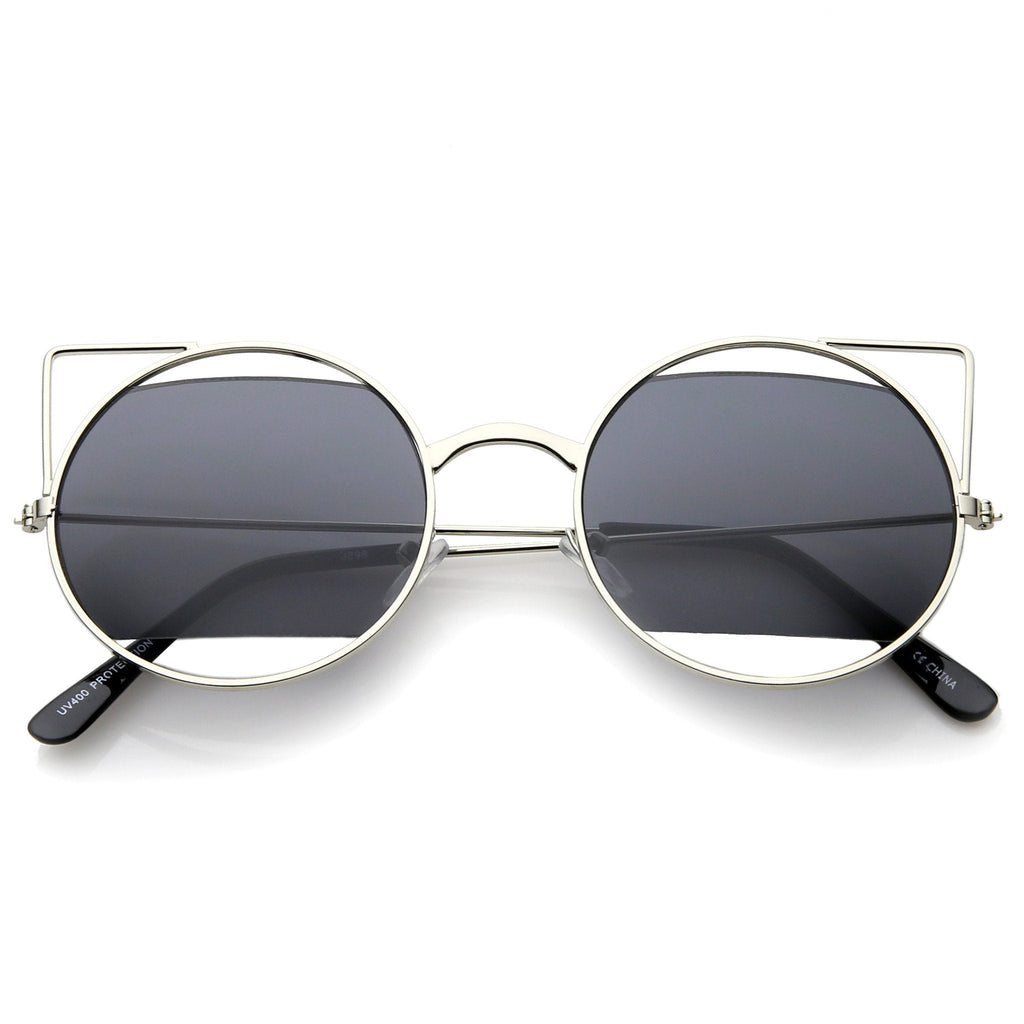 Women's Round Laser Cutout Cat Eye Sunglasses A350