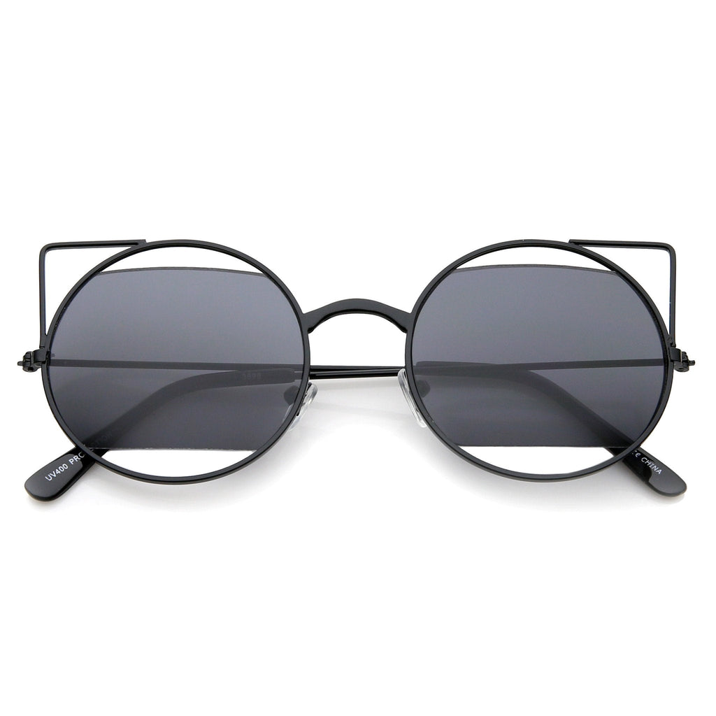 Women's Round Laser Cutout Cat Eye Sunglasses A350