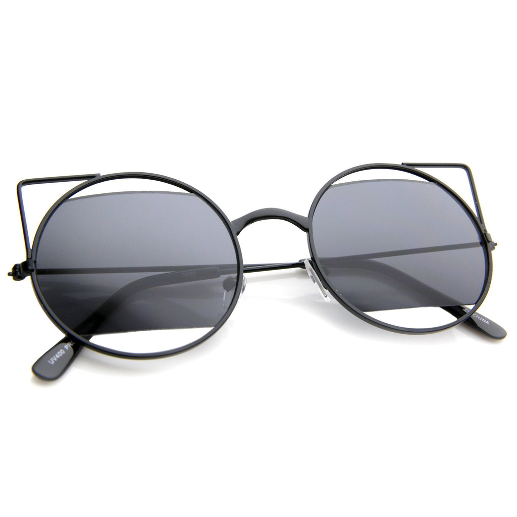 Women's Round Laser Cutout Cat Eye Sunglasses A350