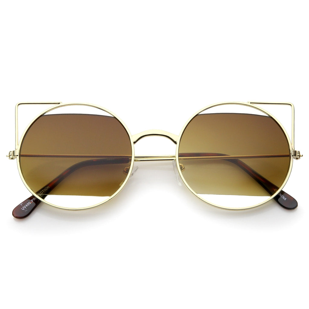 Women's Round Laser Cutout Cat Eye Sunglasses A350