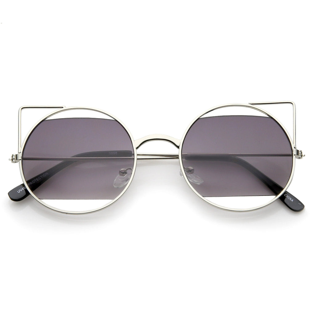 Women's Round Laser Cutout Cat Eye Sunglasses A350