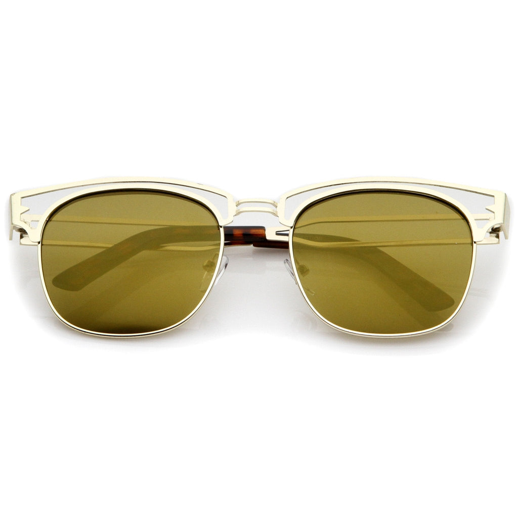Modern Laser Cut Horned Rim Flat Mirror Lens Sunglasses A494